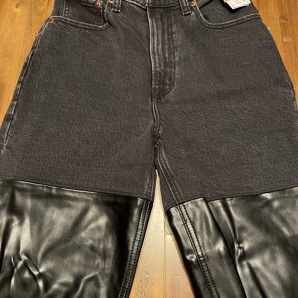 Abercrombie nwt mixed fabric leather jeans 24 R nwt 00 - Picture 3 of 4